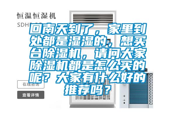 回南天到了，家里到處都是濕濕的，想買臺除濕機，請問大家除濕機都是怎么買的呢？大家有什么好的推薦嗎？